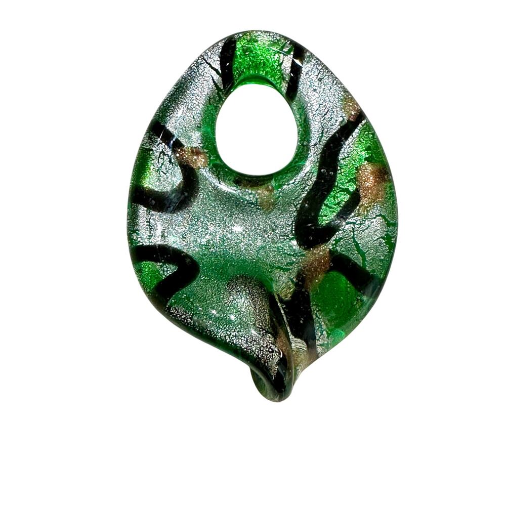 Vintage 90s Handblown Hippie Green and Black Glass Pendant